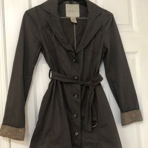 Free People Trench Coat Green Button Up Cuffed Floral Long Sleeves